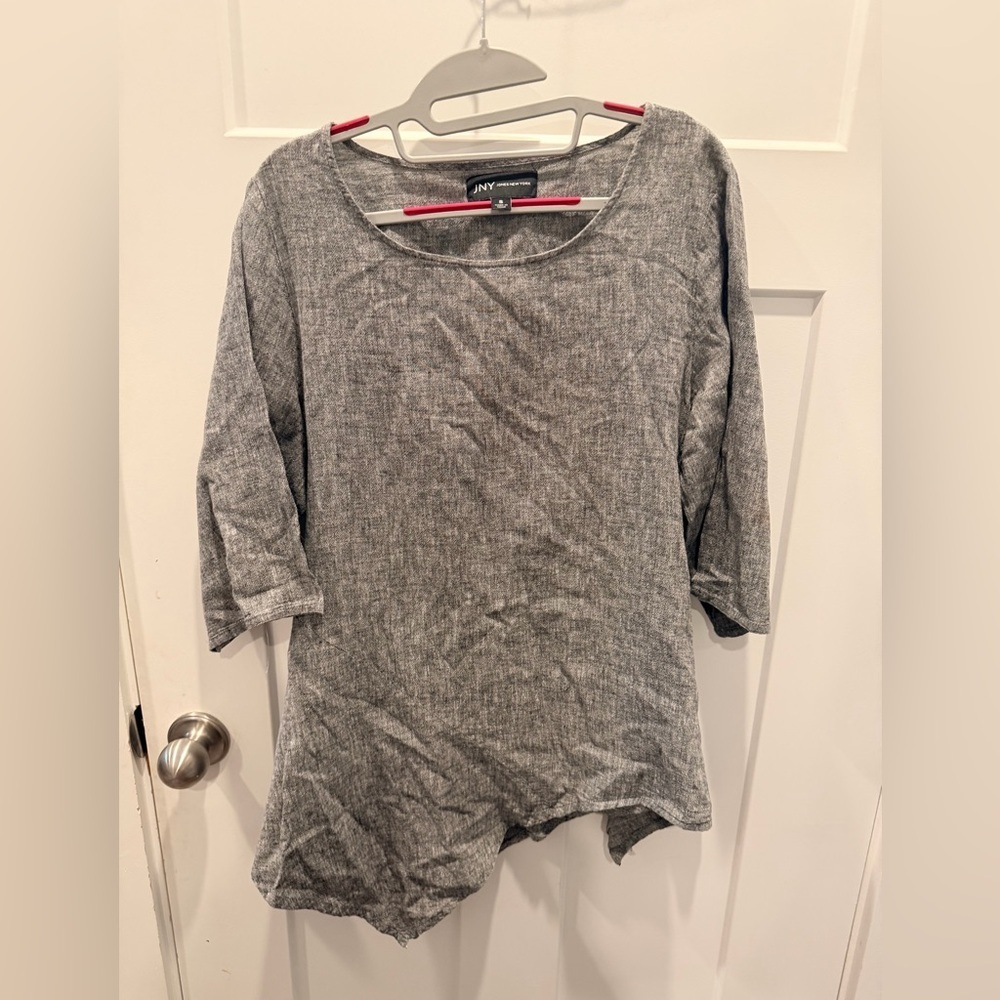 JNY Jones New York Gray Linen Blend Asymmetrical Tunic Top Women’s S